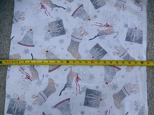 Holiday Elegance Christmas Reindeer Bell Stocking White QT 23878-Z cotton fabric - Picture 1 of 1
