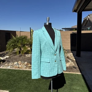 Banana Republic Textured Blazer Lined Jacket In Turquoise Women’s Size 10 - Picture 1 of 8