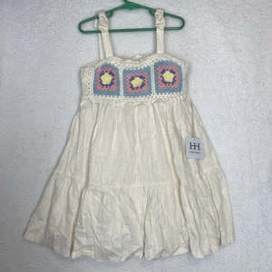 Haute Hippie Mädchen Kleid ärmellos Rüschen gefüttert Baumwolle Granny Squares - Bild 1 von 6