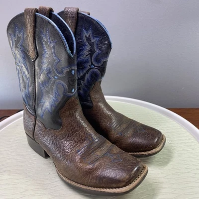 Bota Western Ariat Tombstone de cuero azul/negro para niños talla 4,5 Foto 1 de 4