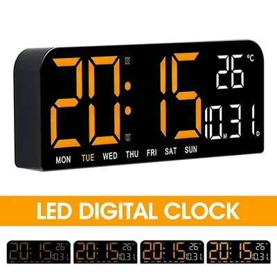 LED Wanduhr Digitaluhr Wohnzimmer Küchenuhr 10-Zoll mit Datum  Grün/Blau/Orange - Bild 1 von 4