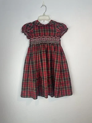 Laura Ashley London Girls Smocked Red Plaid Lined Dress Christmas Party Size 6 - Image 1 of 4