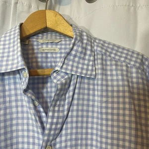 Suitsupply Dress Shirt Mens 43L 17  Blue Plaid Egyptian Cotton Slim Fit - Picture 1 of 8