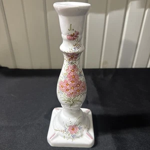 Antiker französischer Kerzenständer Keramik handgefertigt & bemalt um 1900 floral - Bild 1 von 13