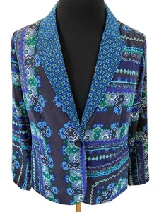 CHICO'S NEW $139 3/4 Sleeve Veronica Mix Print Blue Blazer Chico's 2 / US 12 - Picture 1 of 9
