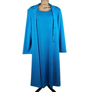 Vintage Leslie Fay Dresses Women's 2 Piece Dress and Jacket Set Size 16 Blue - Picture 1 of 12