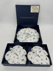 I. Godinger & Co. Porcelain Primavera Leaf Trays & 3 Section Server Dish SET - Picture 1 of 24