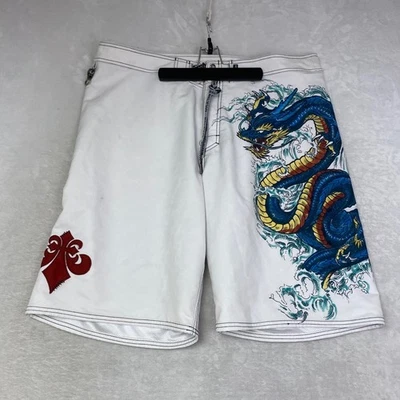 Bañador corto Affliction blanco calavera dragón talla 40 para hombre Foto 1 de 4