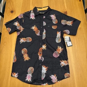 MATIX Shirt Men's S Multicolor Hawaiian Theme Pineapple Print Black Short Sleeve - Picture 1 of 5