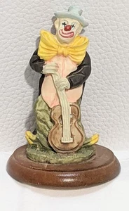 Clown With Guitar Figurine Resin Wood Base Large Yellow Bow 4" 1996 Vintage - Picture 1 of 9