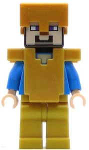 LEGO Minecraft Minifigure Steve with Pearl Gold Helmet (Genuine) - Picture 1 of 1
