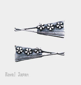 Japanese sword ornament Menuki samurai cherry blossom fan pattern Silver B0816 - Picture 1 of 5