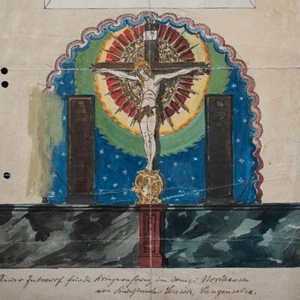 Monumento a los guerreros Dom Nordhausen diseño Albert Leusch autógrafo acuarela alrededor de 1900 - Imagen 1 de 3