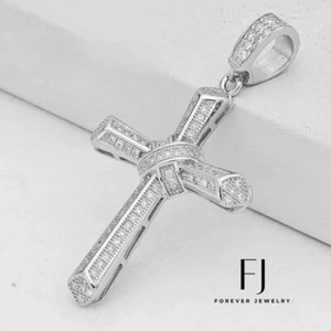 Herren 925 Sterling Silber 44mm KREUZ Zirkonia Anhänger Unisex + Box - Bild 1 von 3