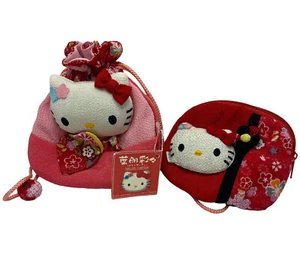 Sanrio Japan Hello Kitty traditionelle japanische Reißverschluss Stoff Geldbörse selten 3D - Bild 1 von 14