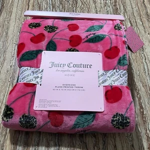 Juicy Couture 60in x 70in Pink Plush Printed Throw Blanket Cherry Leopard Print - Picture 1 of 5