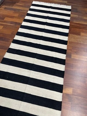 Kilim de lana blanca y negra hecha a mano | Alfombra | Corredor 2,4x6,1 Foto 1 de 4