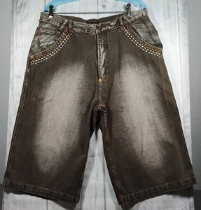 Knockout Denim Brown Embroidered rare hip hop Y2K Designer Skater Board Shorts - Picture 1 of 8