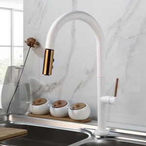 Grifo de latón mezclador de caño giratorio para fregadero de cocina blanco grifos de un solo nivel - Imagen 1 de 9