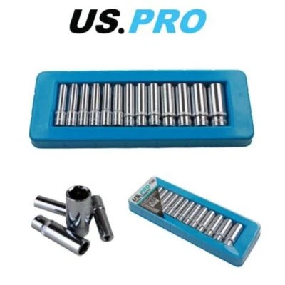 US PRO 13pc 1/4" dr Deep Sockets 4 - 14mm Single Hex 6 Point 1388 - Image 1 of 4