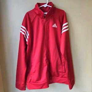 Adidas Kids Red Jacket Size L 14/16 Tracksuit Full Zip Pocket Y2K Logo Trefoil - Picture 1 of 8
