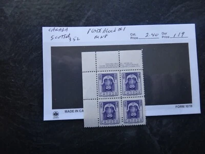 canada scott #352 mint never hinged cat. value $1.50 plate   block #1 - Image 1 of 2