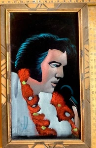 VTG Elvis Velvet Painting 22.75"x13.75" w/frame Mexico signed bottom left-nice - Picture 1 of 14