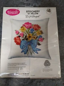 VTG WonderArt Stitchery 12" Pillow Bright Bouquet Needlepoint Embroidery Kit  - Picture 1 of 5