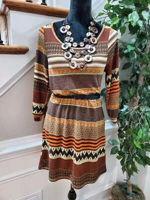 Vestido Papaya Para Mujer Multicolor Poliéster Cuello Redondo Manga Larga Hasta la Rodilla M Foto 1 de 4