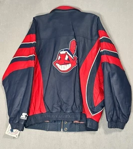 Cleveland Indians Guardians Starter Vtg MLB Leather Varsity Jacket Sweater Coat - Picture 1 of 17