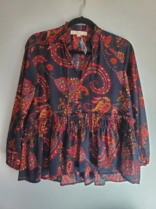 Loft Size Petite XS Floral Blouse with elasticated waist Ruffle Tie Neck - Picture 1 of 6