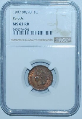 1907 NGC MS62RB Red and Brown FS-302 S-2 RPD indian Cent - Image 1 of 3