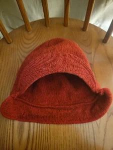Vintage LL Bean OSFM Red Wool Blend Visor/ Ear Flap Knit Hat Beanie Made In USA - Picture 1 of 7
