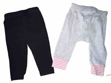 LOT OF 2 - Baby Girl Leggings Black & Gray with Pink Striped Ankle Size 9 Months