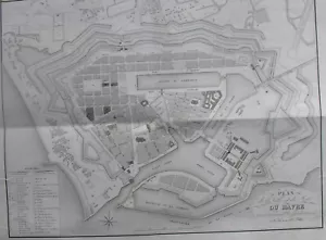 Plan de la Ville et du Port du Havre après grands travaux gravé par Adam.XIXè S. - Foto 1 di 1