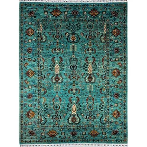 Alfombra de lana tribal sultán turquesa hecha a mano (5'9" x 7'11") - Imagen 1 de 15