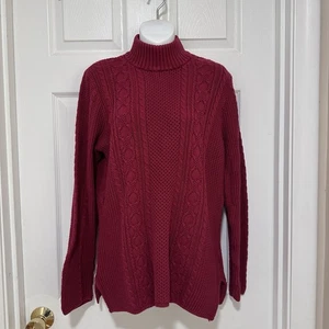 Jeanne Pierre Rollkragenpullover Damen groß weinrot Zopfmuster 100% Baumwolle - Bild 1 von 14