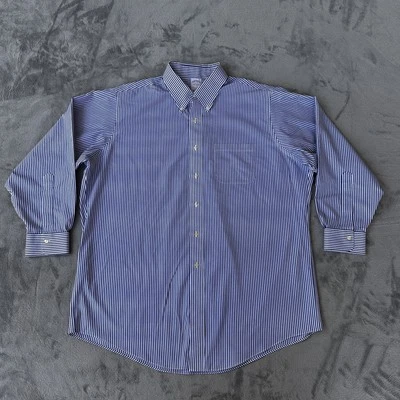 Brooks Brothers Shirt Mens 17-33 Blue White Striped Button Down Non Iron Cotton - Image 1 of 4