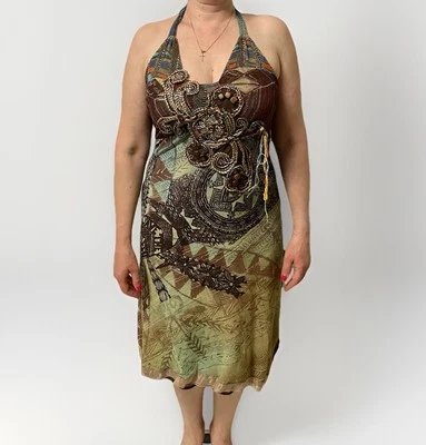 Vestido Save The Queen Verano Malla Bordado Boho Halter y2k Vintage Talla XL Foto 1 de 4