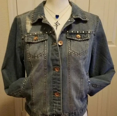 Juniors Embellished Denim Jacket Brand new CiSono Size M New - Image 1 of 4