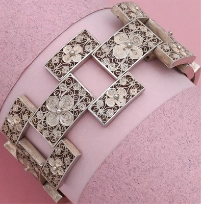 Brazalete de filigrana de plata esterlina Tank Tread años 40 de colección Foto 1 de 4