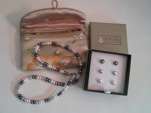 Juego de 3 collar y 3 pendientes Honora 925 perlas botones cultivadas multicolor - Imagen 1 de 3