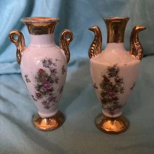 Vintage Porcelain Hand Painted Vases Floral Design 4” Made In Occupied Japan - Picture 1 of 7