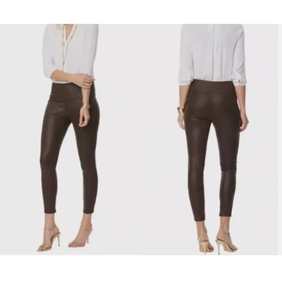 NEW NYDJ Espresso Brown Coated Faux Leather Stretchy Pants Leggings SMALL TRAVEL - Image 1 of 4