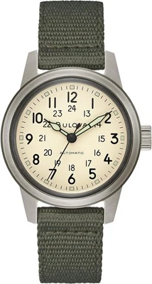 Bulova Men's Military Automatic Green Ivory Dial Watch 38MM 98A307 - Image 1 of 4