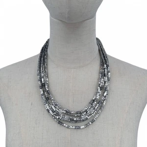 Collar Chicos Multi Hilo Cuadrado Tono Plata Cuentas - Imagen 1 de 7