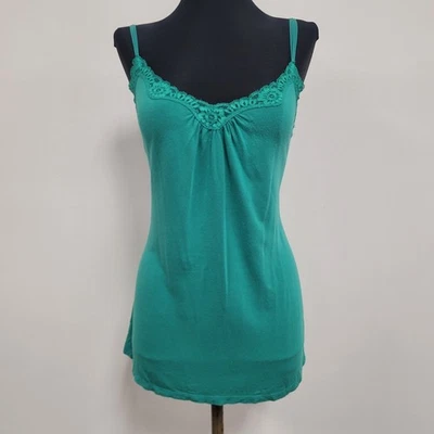 Vintage Express Womens Y2K Lace Trim Cami Size L Teal Preppy Dainty Feminine - Image 1 of 4