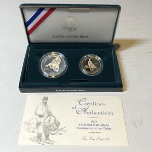 1995 S Civil War Battlefield PROOF US Mint (2) Coin Silver Dollar Set w/ COA FIS - Picture 1 of 14