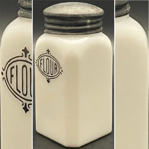 Hazel Atlas Art Deco Vidrio Leche Escudo Negro Harina Coctelera c1930 Hecho en EE. UU. 5"t - Imagen 1 de 13