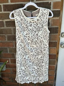 Ann Taylor LOFT Kleid weiß A-Linie Spitze Overlay gefüttert ärmellos gefüttert Gr. 6 - Bild 1 von 6